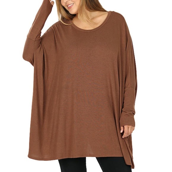 Fall Wardrobe Piece Plus Size Oversized Round Neck Poncho Lt Brown - Picture 1 of 2